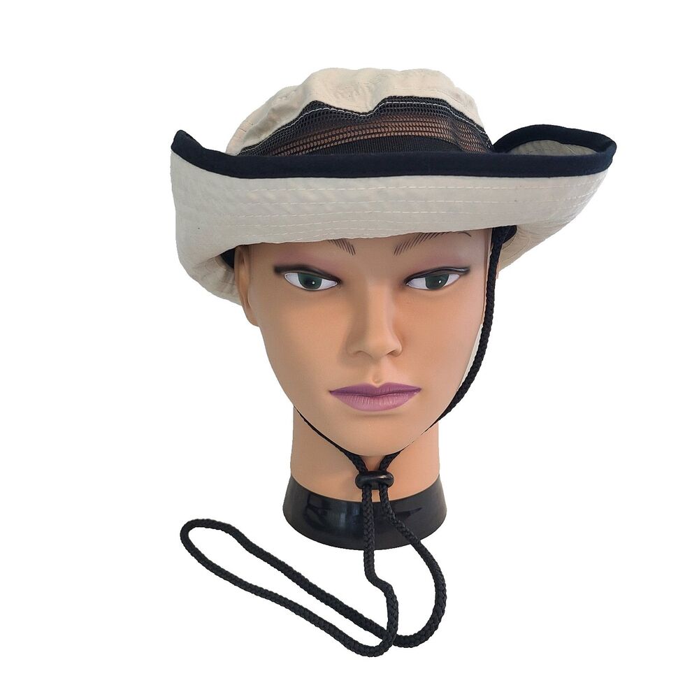 J Hats Mesh Crown Fishing Safari Hiking Camping Boonie Hat Tan Chin Strap 58 cm